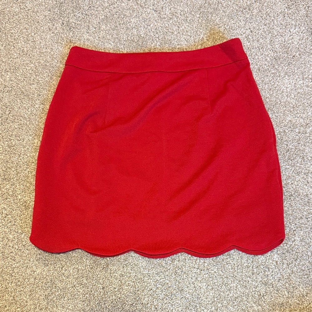 TOBI Red Scalloped Hem Skirt